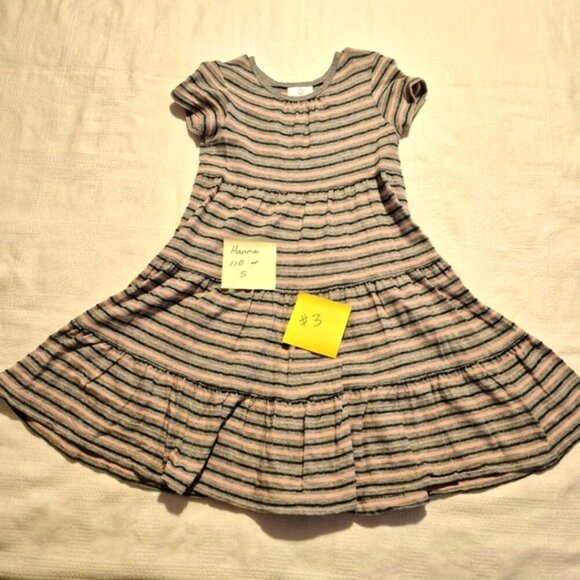 Hanna Andersson girls size 110 or 5 dress pink gray & black stripe, vguc - Picture 1 of 6